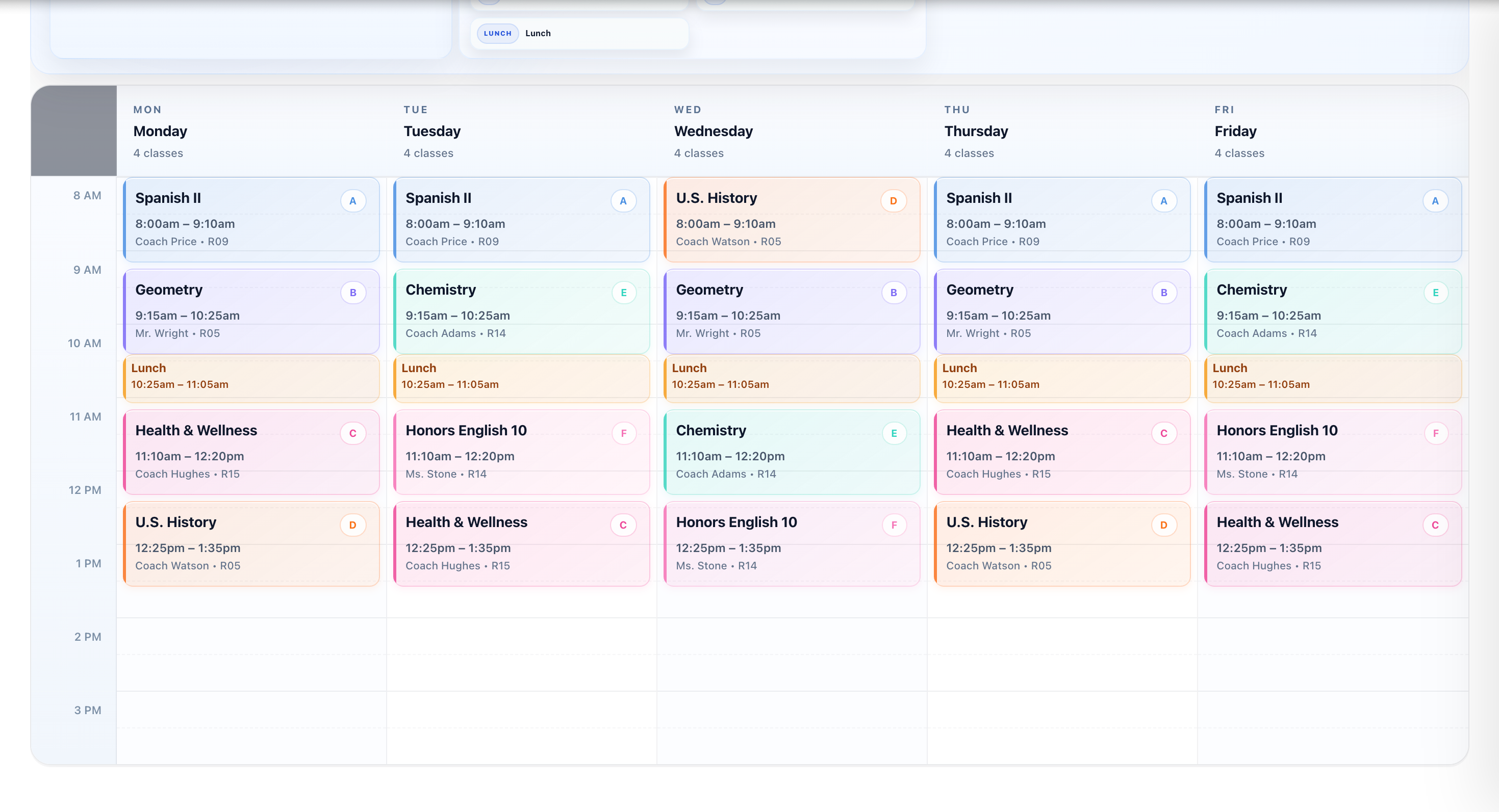 Student Weekly Schedule