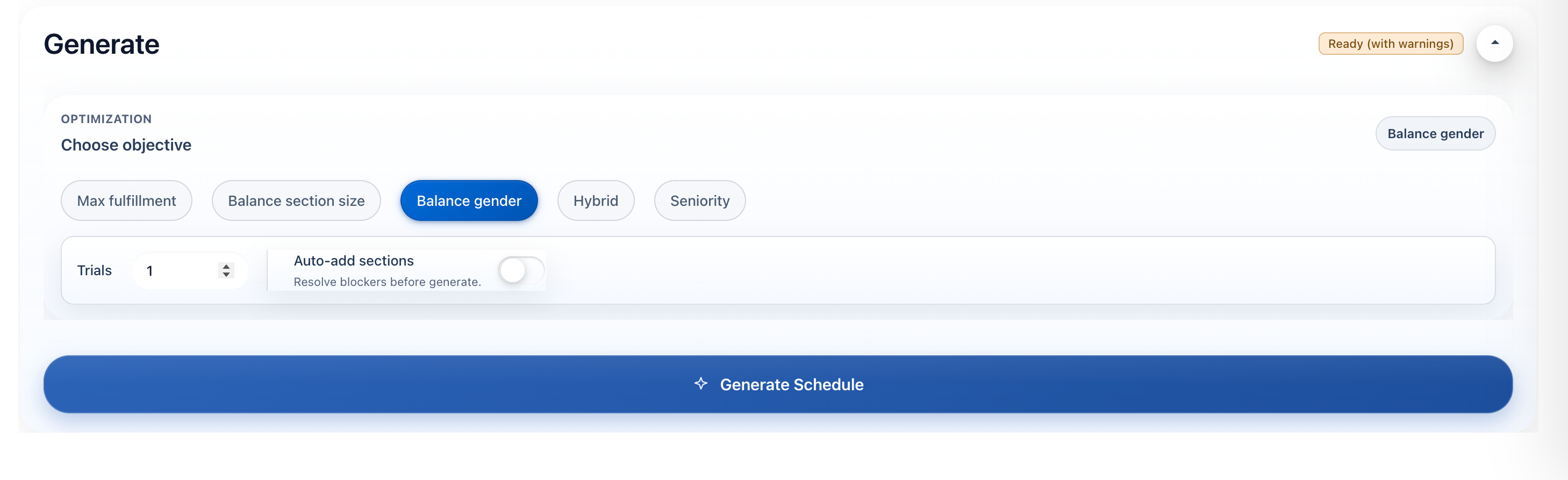 nOS Generate Schedule